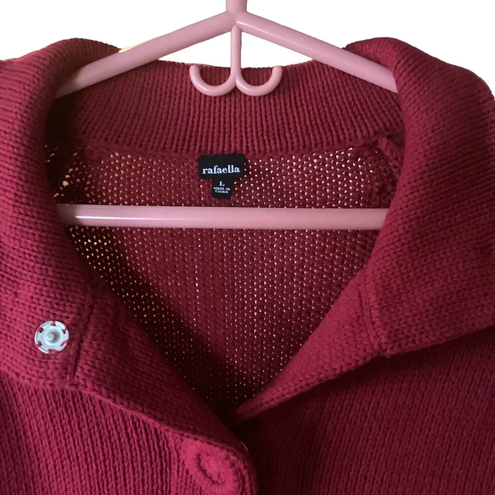 Rafaella Cable Knit Button Cover Snap Up Short Sweater Size L - Picture 2 of 4